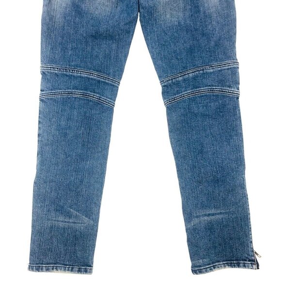 River Island Distressed Skinny‎ Moto Jeans Size 10 / 30 Light Blue Wash Low Rise - Picture 6 of 7